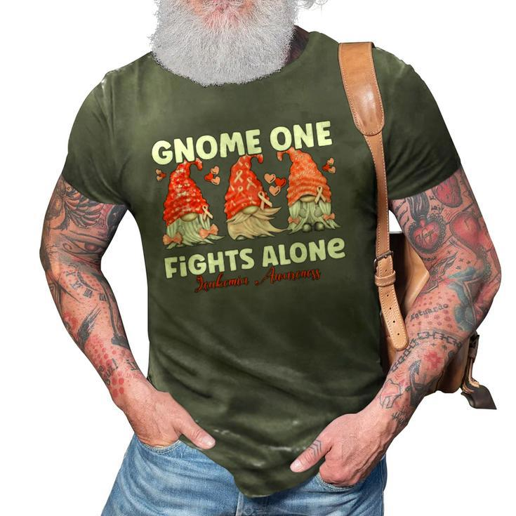 Gnome One Fights Alone Orange Leukemia Awareness 3D Print Casual Tshirt