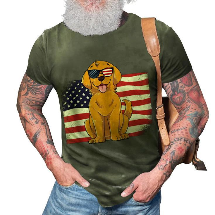 Golden Retriever Dad & Mom American Flag 4Th Of July Usa Lab  3D Print Casual Tshirt
