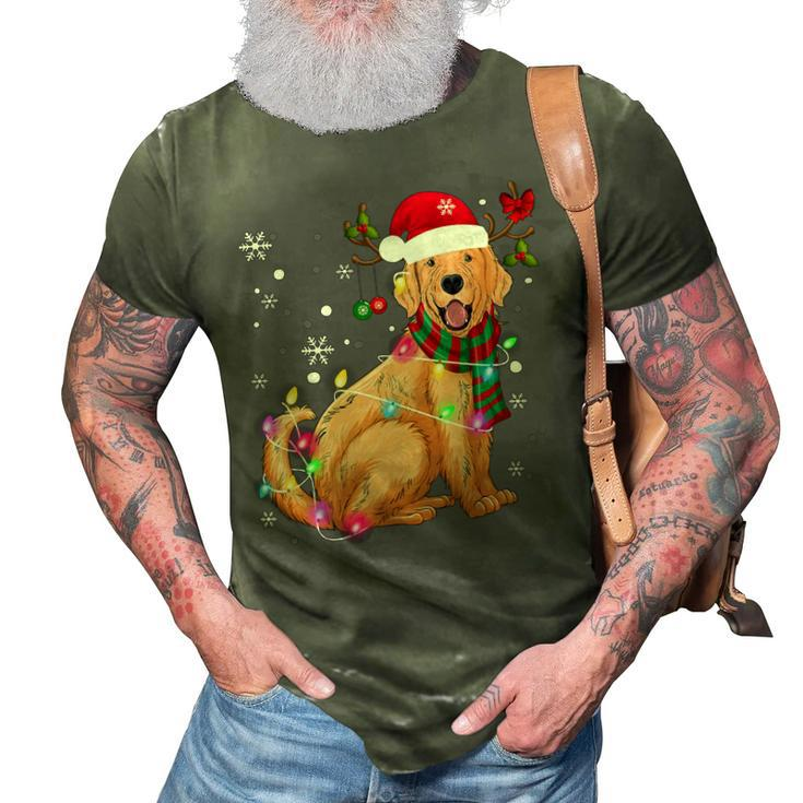 Golden Retriever Dog Wear Santa Hat Reindeer Horn Christmas 3D Print Casual Tshirt