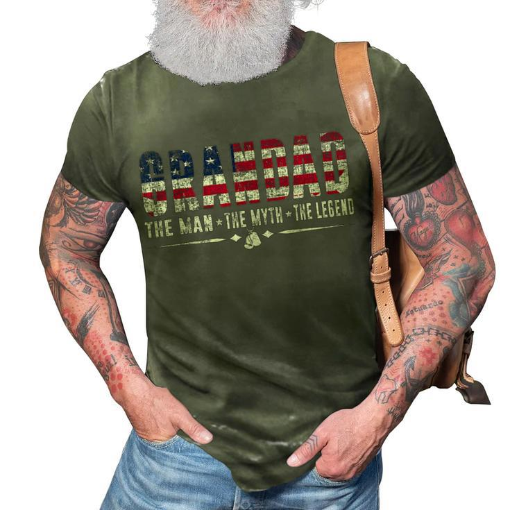 Grandad Man Myth Legend Usa Flag 4Th Of July Grandpa Dad  3D Print Casual Tshirt