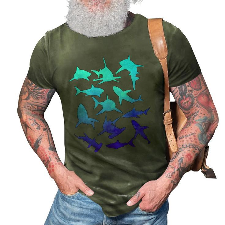 Great White Sharks Hammerhead Shark Lover Vintage Graphic 3D Print Casual Tshirt