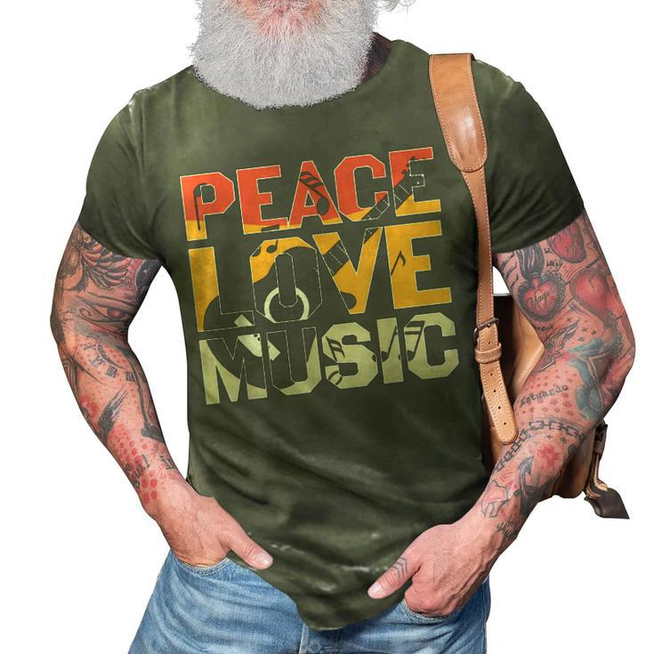 Guitar  Retro Peace Love Music Band Gift Guitarist  3D Print Casual Tshirt