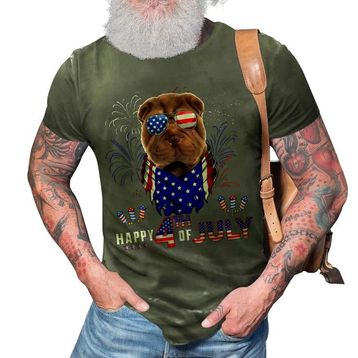 Happy 4Th Of July American Flag Shar Pei Sunglasses  3D Print Casual Tshirt