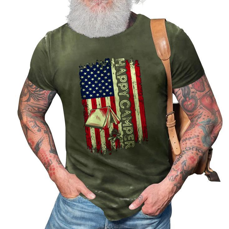 Happy Camper American Flag Camping Hiking Lover Men Women 3D Print Casual Tshirt