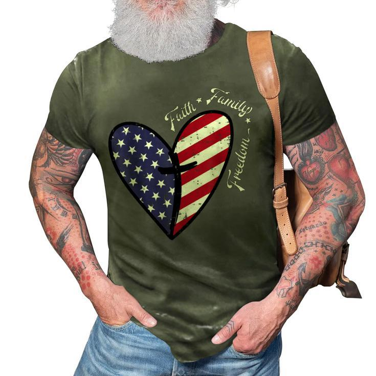 Heart Cross Faith Fourth 4Th Of July Patriotic Christians  3D Print Casual Tshirt
