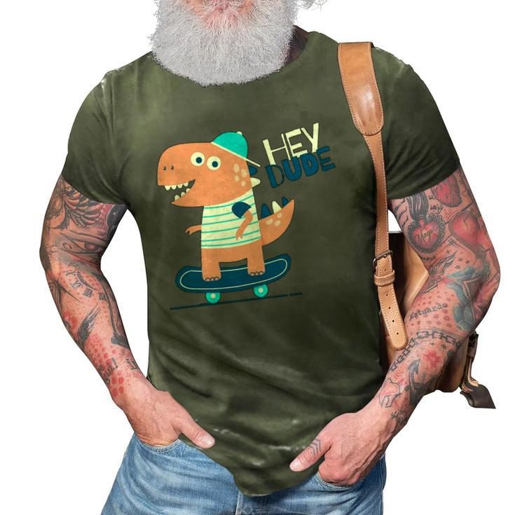 Hey Dude Skating Dinosaur Cool Graphic Designs 3D Print Casual Tshirt