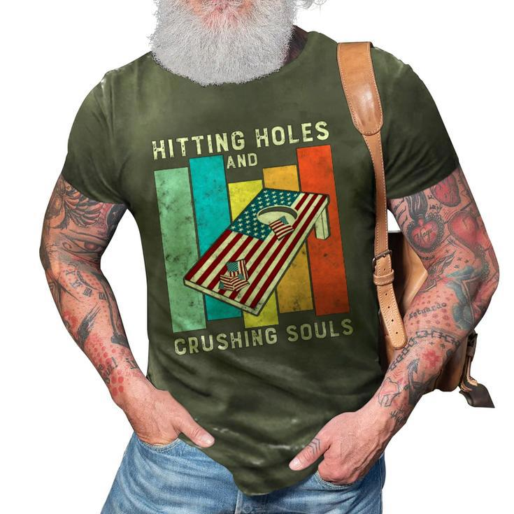 Hitting Holes And Crushing Souls Funny Retro Style Cornhole 3D Print Casual Tshirt