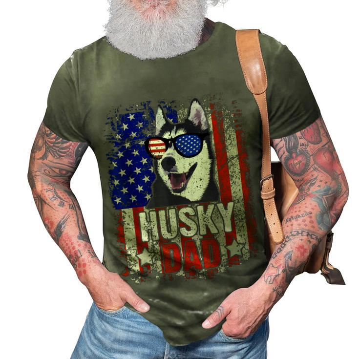 Husky Dad 4Th Of July American Flag Glasses Dog Men Boy  3D Print Casual Tshirt