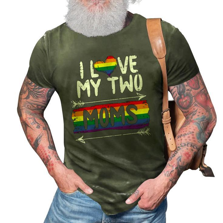 I Love My Two Moms Rainbow Gay Pride Flag Lgbtq Ally Kids 3D Print Casual Tshirt