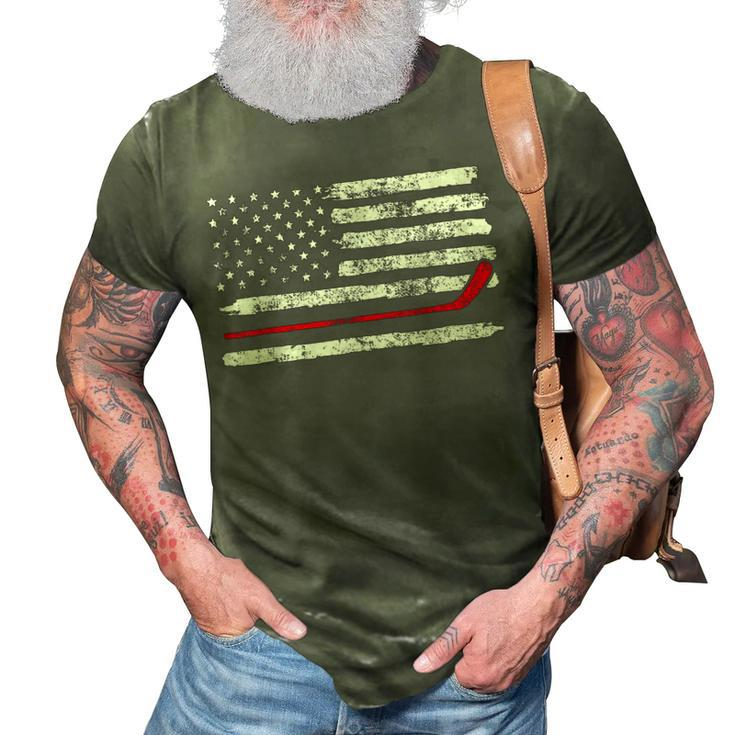 Ice Hockey Player Usa American Flag 4Th Of July Vintage  3D Print Casual Tshirt