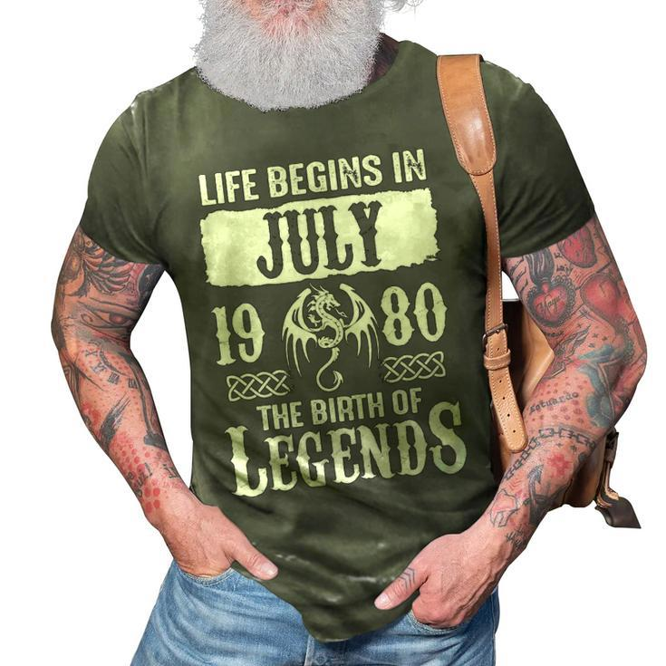 July 1980 Birthday   Life Begins In July 1980 3D Print Casual Tshirt
