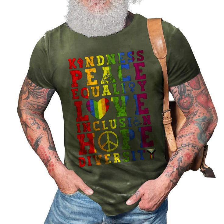 Kindness Equality Love Lgbtq Rainbow Flag Gay Pride Month  3D Print Casual Tshirt