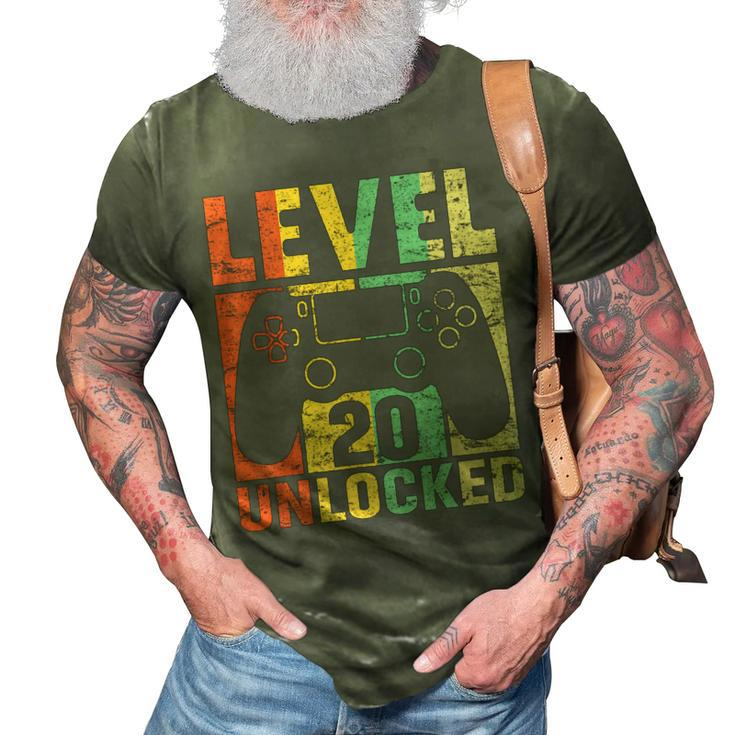 Level 20 Unlocked  Video Game 20Th Birthday Gift Retro   3D Print Casual Tshirt