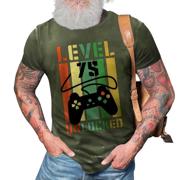 Level 75 Unlocked Funny Video Game 75Th Birthday Gamer Party  3D Print Casual Tshirt