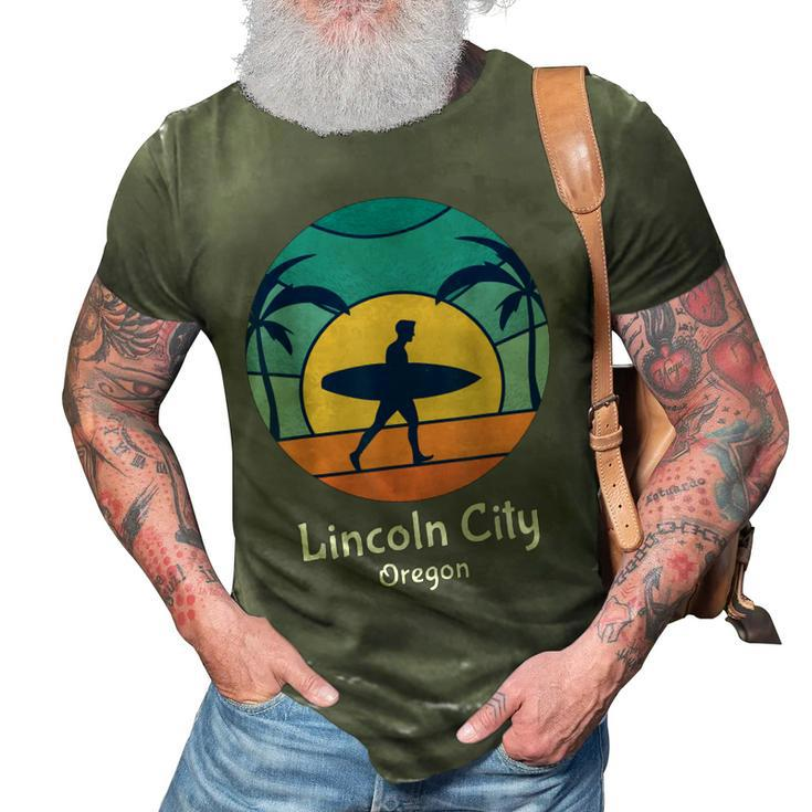 Lincoln City Oregon Surfing Surfer Vintage Sunset Surf Beach  3D Print Casual Tshirt