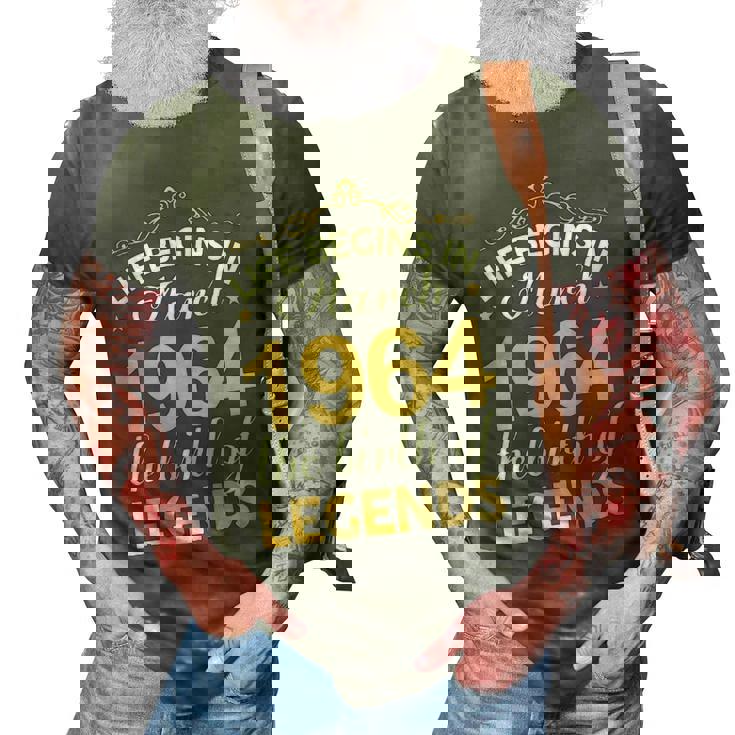 March 1964 Birthday   Life Begins In March 1964 V2 3D Print Casual Tshirt