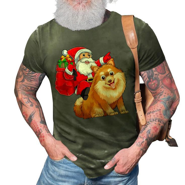 Matching Family Funny Santa Riding Pomeranian Dog Christmas T-Shirt 3D Print Casual Tshirt