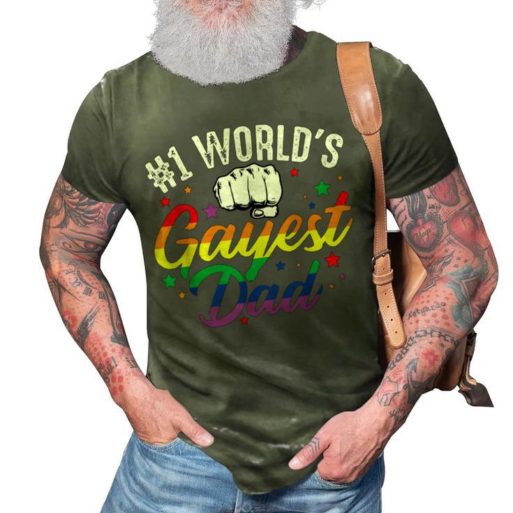 Mens 1 Worlds Gayest Dad Funny Fathers Day Lgbt Pride Rainbow 14 Shirt 3D Print Casual Tshirt