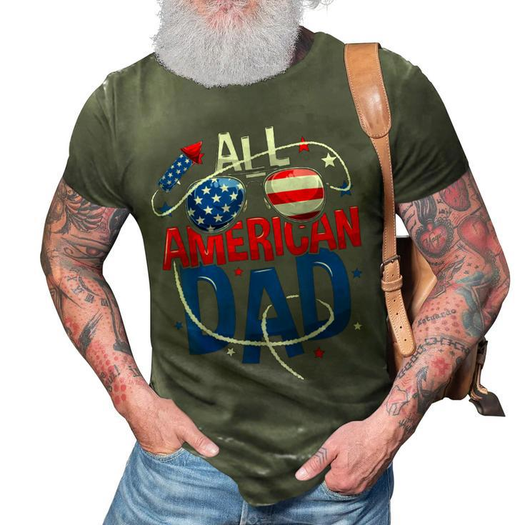 Mens All American Dad 4Th Of July Fathers Day Men Matching Family  3D Print Casual Tshirt