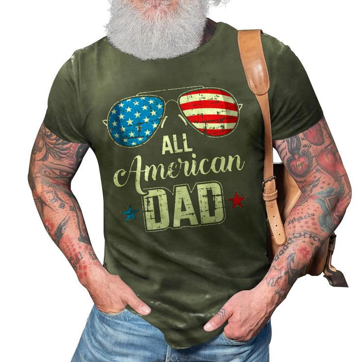 Mens All American Dad Us Flag Sunglasses For Matching 4Th Of July  3D Print Casual Tshirt