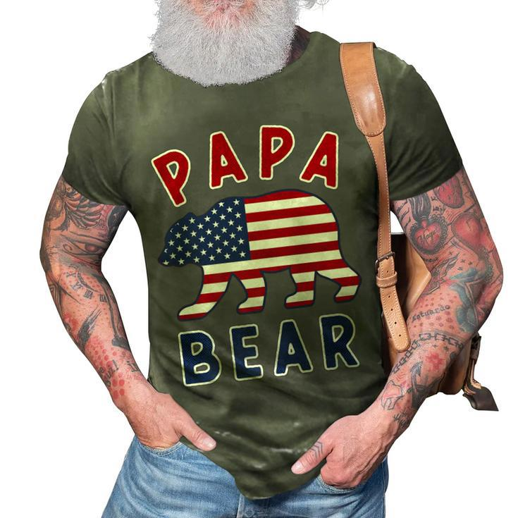 Mens American Flag Papa Bear 4Th Of July Usa Patriotic Dad  V2 3D Print Casual Tshirt