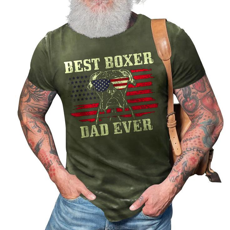 Mens Best Boxer Dad Ever Dog Patriotic 4Th Of July American Flag V2 3D Print Casual Tshirt