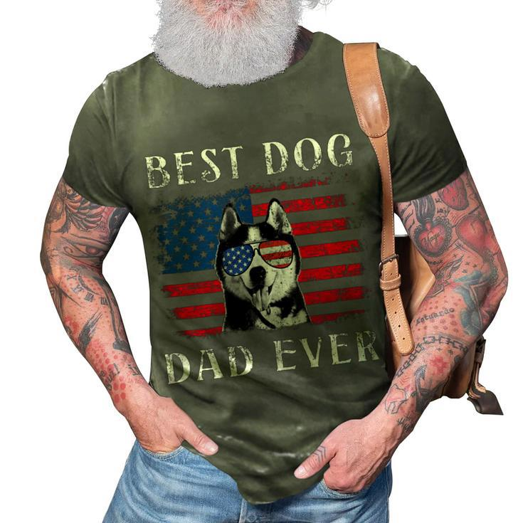 Mens Best Dog Dad Ever Husky American Flag 4Th Of July  3D Print Casual Tshirt