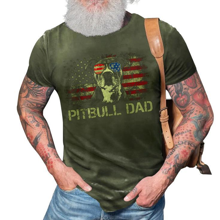 Mens Best Pitbull Dad Ever Patriotic American Flag 4Th Of July V2V3 3D Print Casual Tshirt