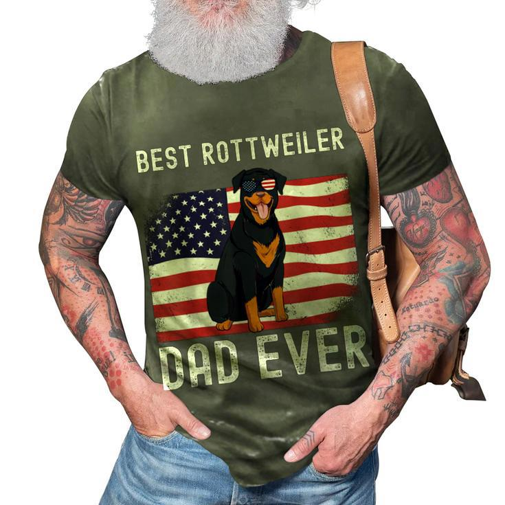 Mens Best Rottweiler Dad Ever American Flag 4Th Of July Rottie  3D Print Casual Tshirt