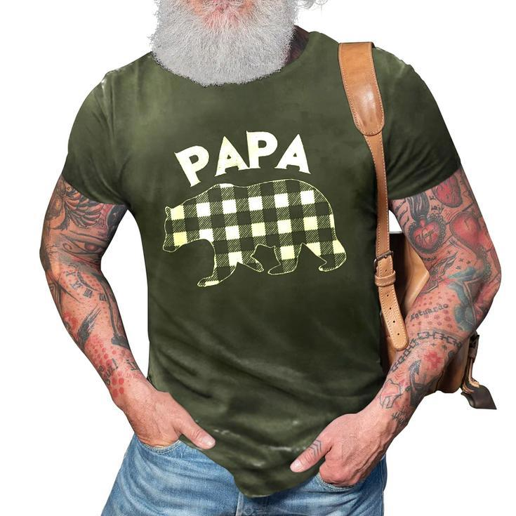 Mens Black And White Buffalo Plaid Papa Bear Christmas Pajama 3D Print Casual Tshirt