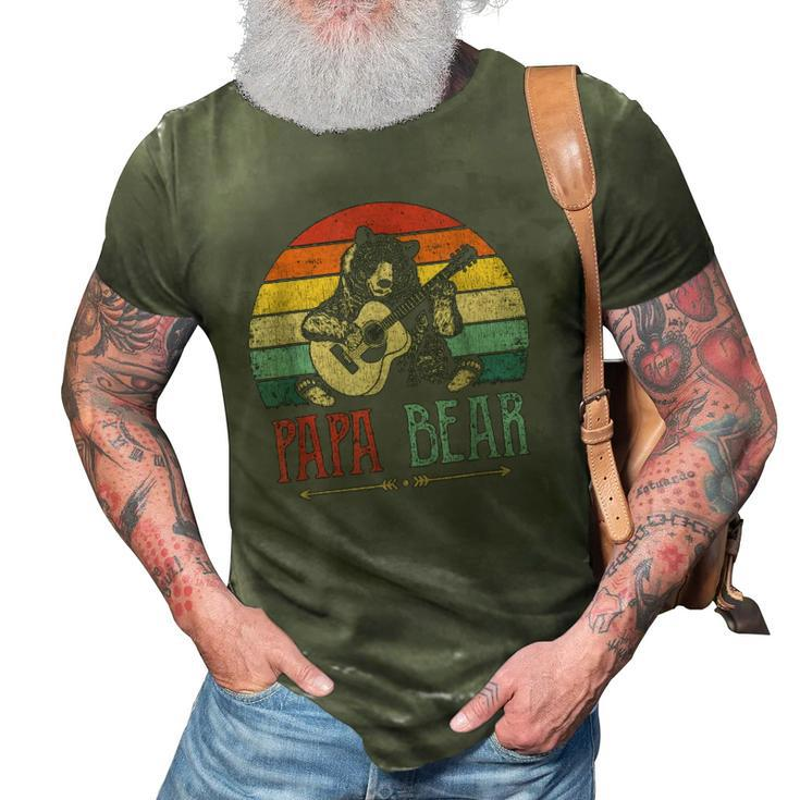Mens Cute Papa Bear Vintage Fathers Day Retro Dad Guitar 3D Print Casual Tshirt