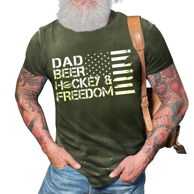 Mens Dad Beer Coach & Freedom Hockey Us Flag 4Th Of July  3D Print Casual Tshirt