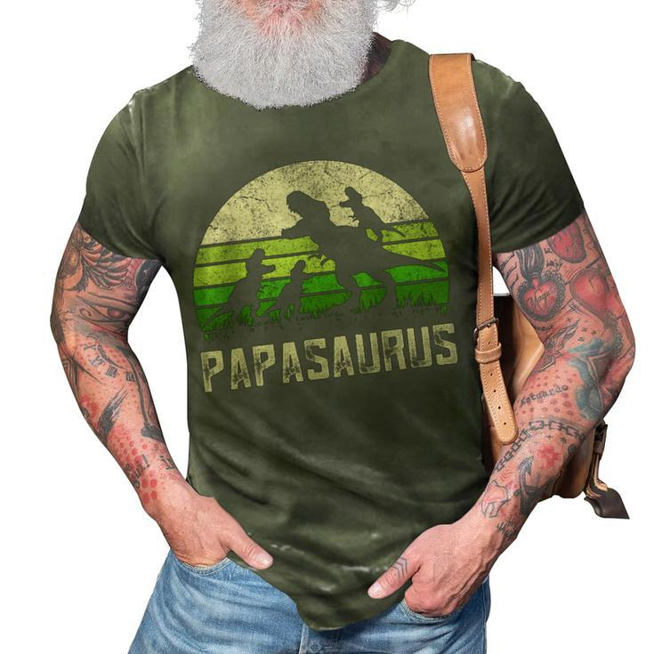 Mens Funny Grandpa  Papasaurus Dinosaur 3 Kids Fathers Day  3D Print Casual Tshirt
