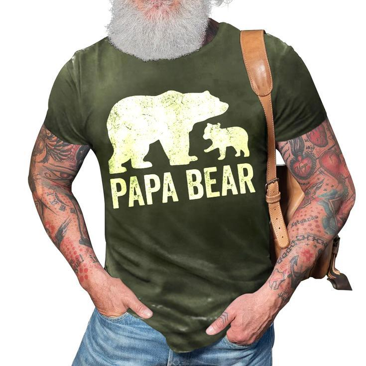 Mens Papa Bear Fathers Day Grandad  Fun 1 Cub Kid Grandpa  3D Print Casual Tshirt