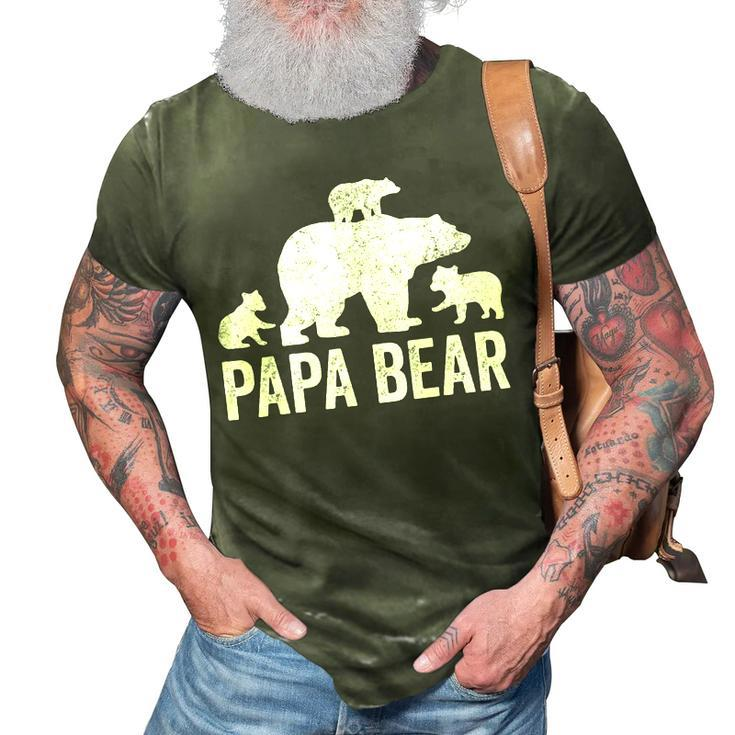Mens Papa Bear Fathers Day Grandad  Fun 3 Cub Kid Grandpa  3D Print Casual Tshirt