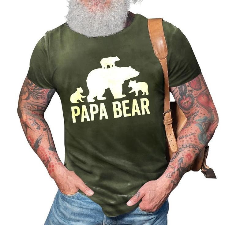 Mens Papa Bear Fathers Day Grandad S Fun 3 Cub Kid Grandpa 3D Print Casual Tshirt