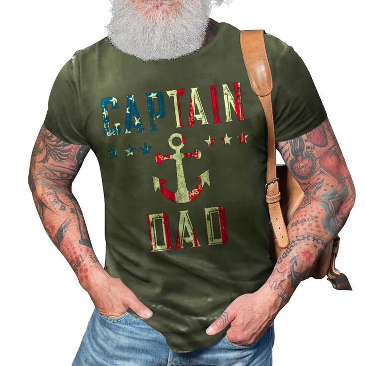 Mens Patriotic Captain Dad American Flag Boat Owner 4Th Of July  3D Print Casual Tshirt