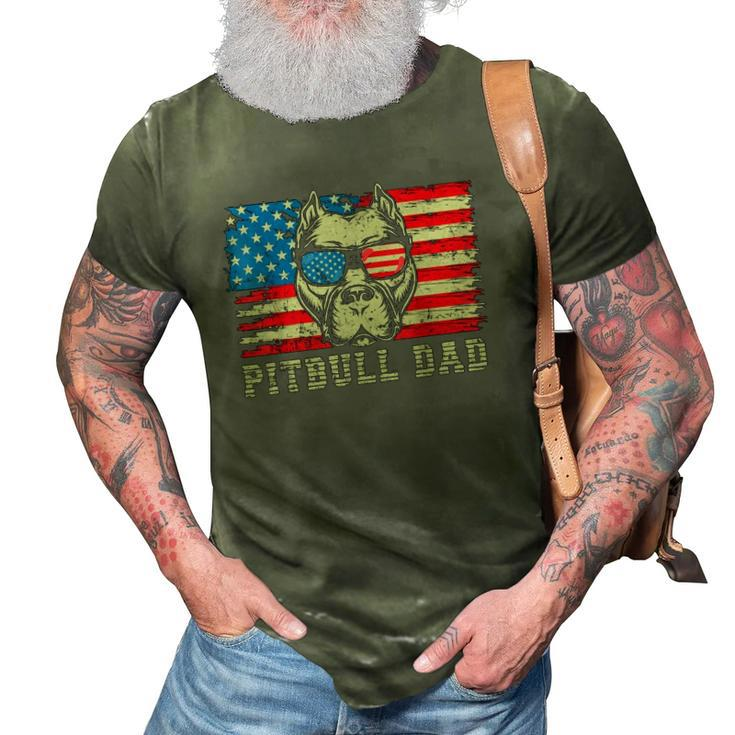 Mens Pitbull Dad American Pit Bull Dog Us Flag 4Th Of July 3D Print Casual Tshirt