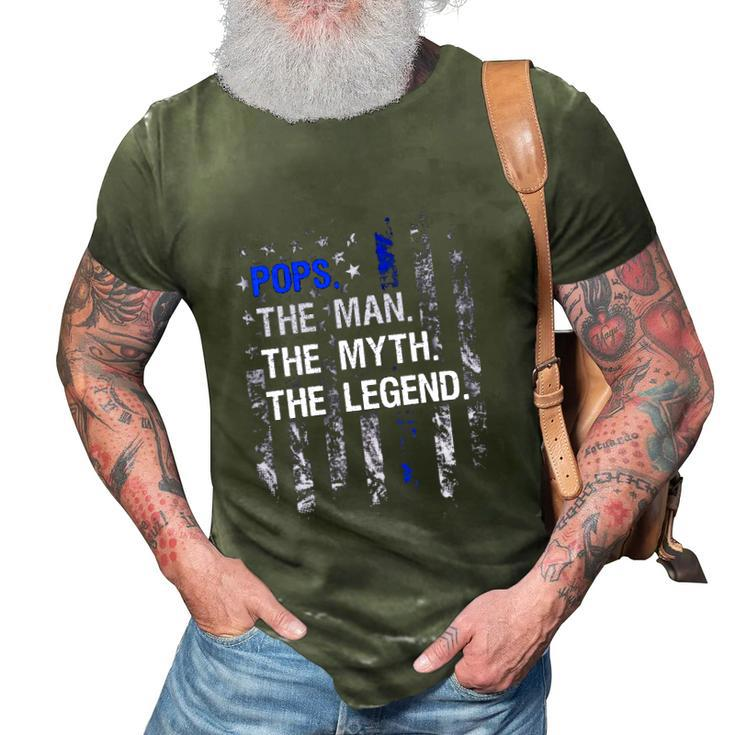 Mens Pops The Man Myth Legend  Thin Blue Line 3D Print Casual Tshirt