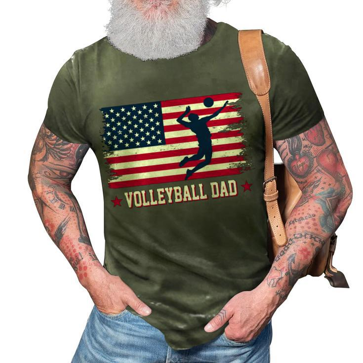 Mens Proud Volleyball Dad American Flag 4Th Of July Freedom   3D Print Casual Tshirt