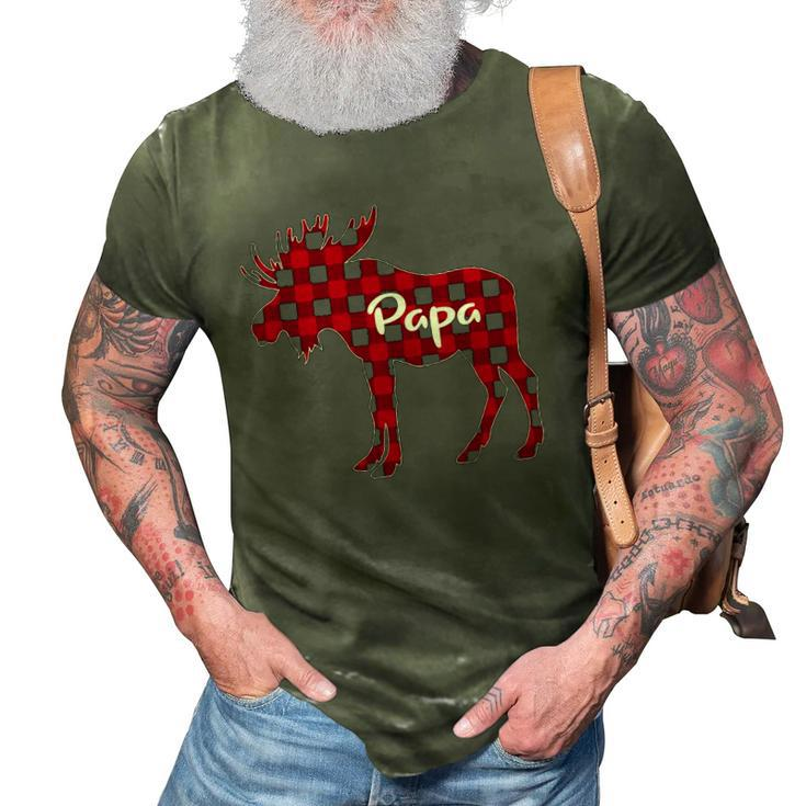 Mens Red Plaid Papa Moose Xmas Red Buffalo Family Pajama 3D Print Casual Tshirt