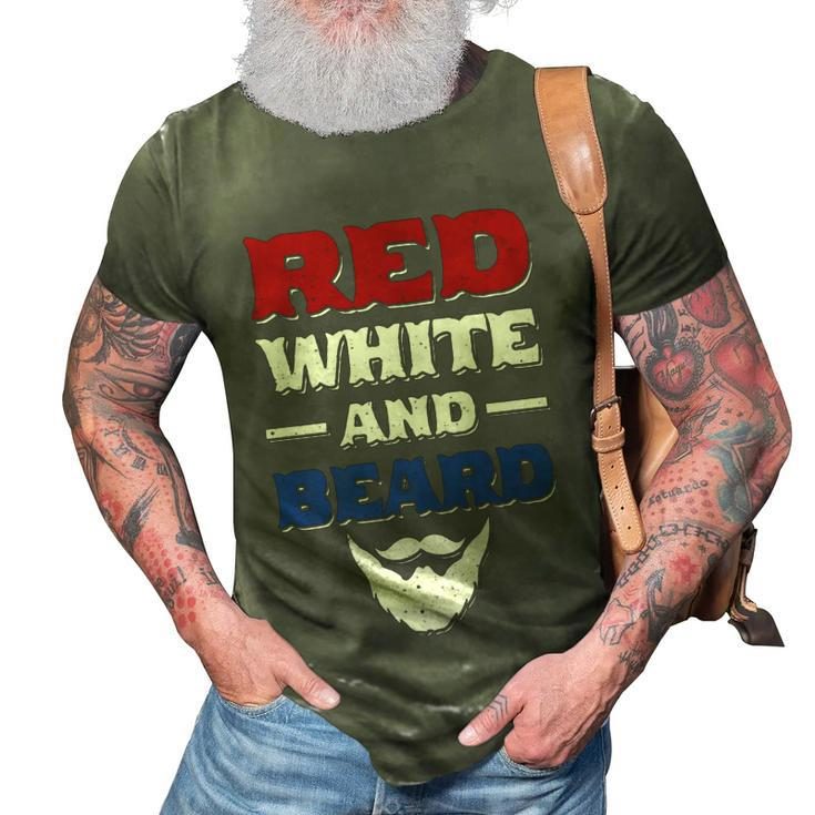 Mens Red White And Beard Funny 4Th Of July Bearded Dad Husband   3D Print Casual Tshirt