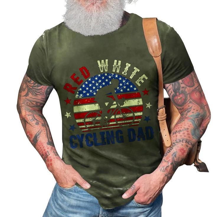 Mens Red White Cycling Dad  4Th Of July American Flag Gift 3D Print Casual Tshirt