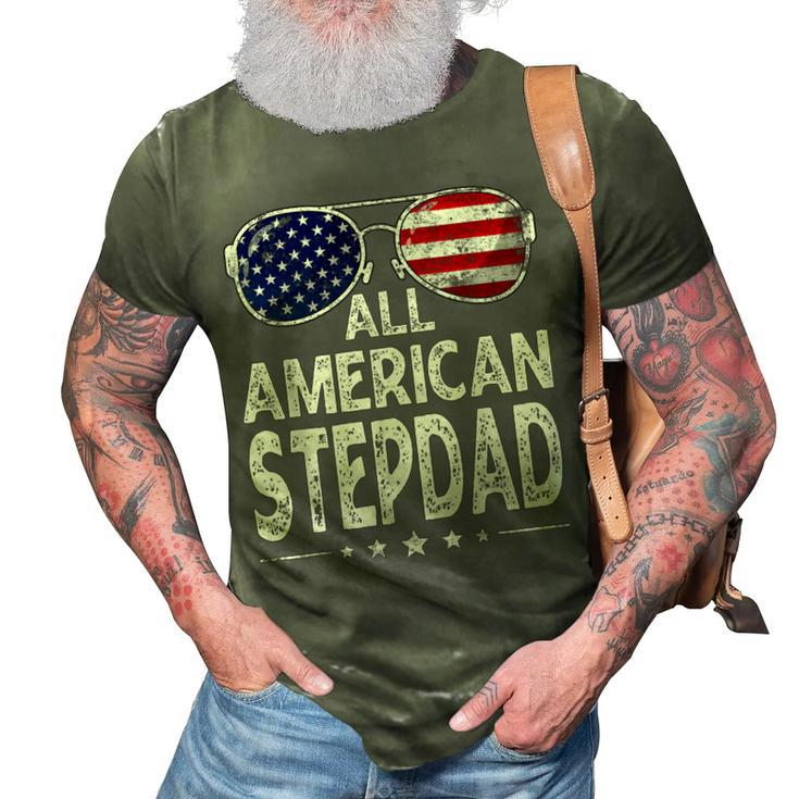 Mens Retro Fathers Day Family All American Stepdad 4Th Of July  3D Print Casual Tshirt
