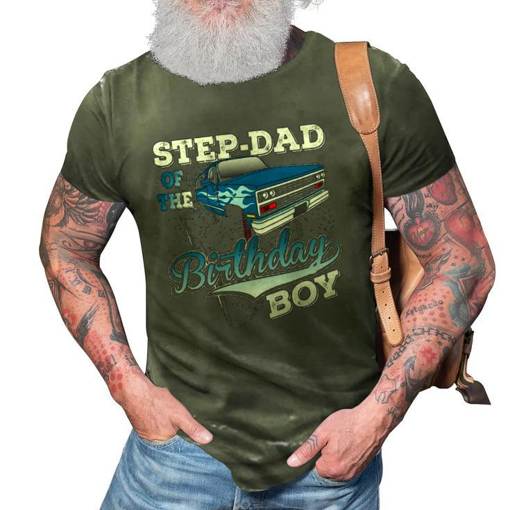 Mens Step-Dad Of The Birthday Boy Monster Truck Birthday 3D Print Casual Tshirt
