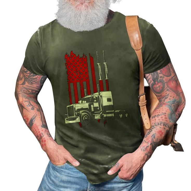 Mens Trucker American Flag Patriotic Truck Driver 4Th Of July 3D Print Casual Tshirt