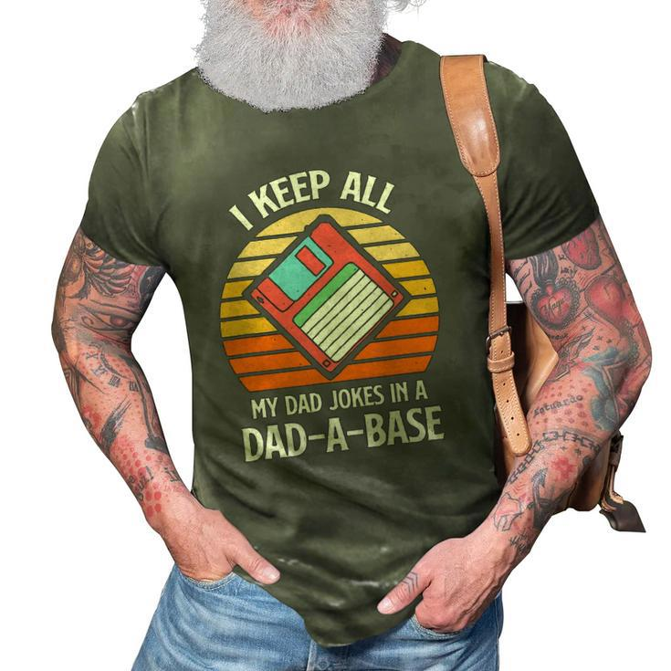 Mens Vintage Fathers Day I Keep All My Dad Jokes In A Dad A Base 3D Print Casual Tshirt