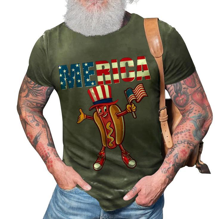 Merica Hot Dog 4Th Of July Dad Gift American Flag And Hotdog  3D Print Casual Tshirt