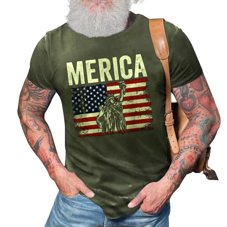 Merica Patriotic Apparel Statue Of Liberty American Flag 3D Print Casual Tshirt