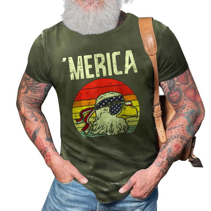 Merica Retro Eagle Bandana American Flag 4Th Of July Fourth 3D Print Casual Tshirt
